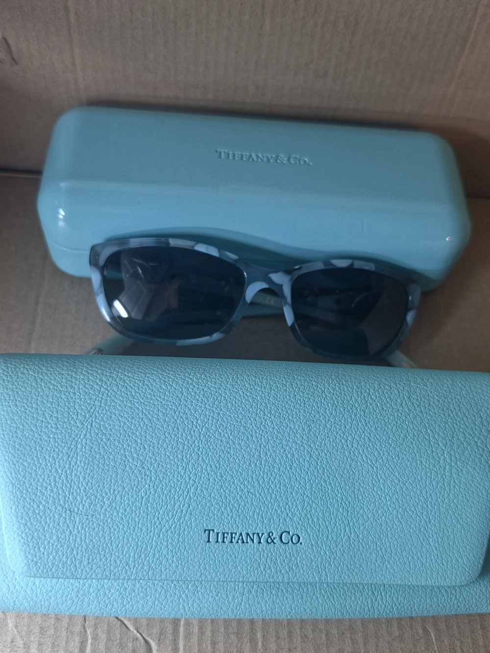Tiffany & Co. Blue Tortoiseshell Sunglasses with Blue Case